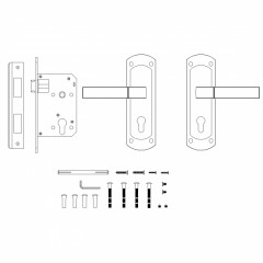 Замок врезной цилиндровый с защёлкой в комплекте с ручкой KIT P90 4585/3 ORION SN/CP (мат. никель/хр