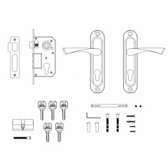 Замок врезной цилиндровый с защёлкой в комплекте с ручкой KIT P15 4061/3 CRONA SN (мат. никель), 5 к