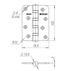 Петля из нержавейки универсальная IN4400U-R10 INOX (4BB-R10 102х76х3)