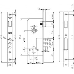 Корпус врезного замка с защёлкой 152/3MR (45 mm) w/b (латунь)