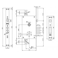 Корпус врезного цилиндрового замка с защёлкой 352/R w/b (с креплением под тяги)
