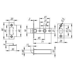 Защелка врезная FUARO PLASTIC P12-45-25 CP хром