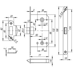 Защелка врезная FUARO PLASTIC P96WC-50 SN мат. никель