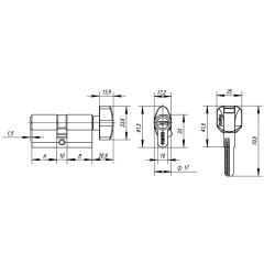 Цилиндровый механизм с вертушкой Z402/60 mm (25+10+25) CP хром 5 кл.