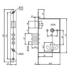 Корпус врезного замка с ручками на планке KIT А7-5555/3 W/B MOS 